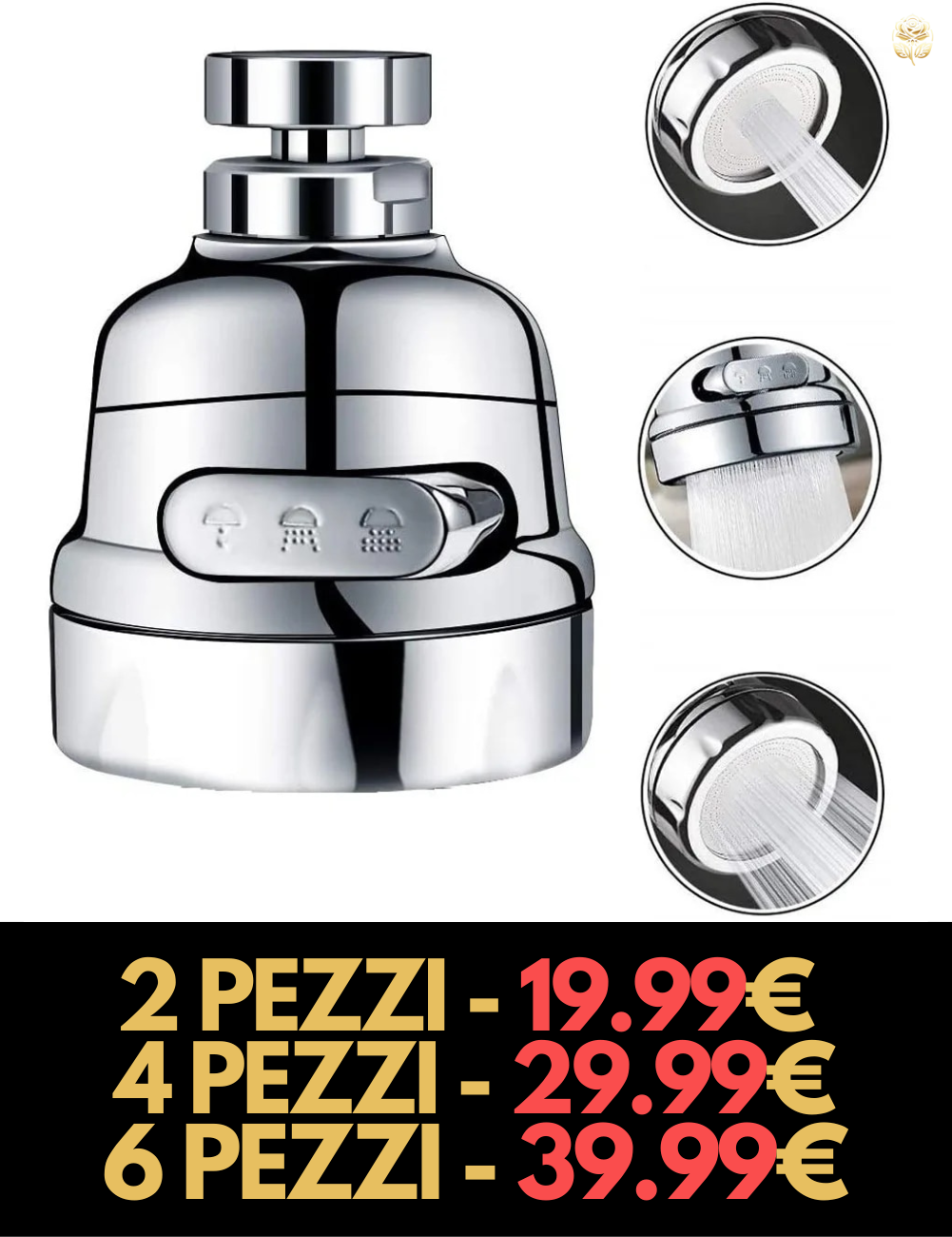 Rubinetto 360 Pro Inox UNIVERSALE - Esperienza di Lavaggio Avanzata con 3 Modalità di Getto!